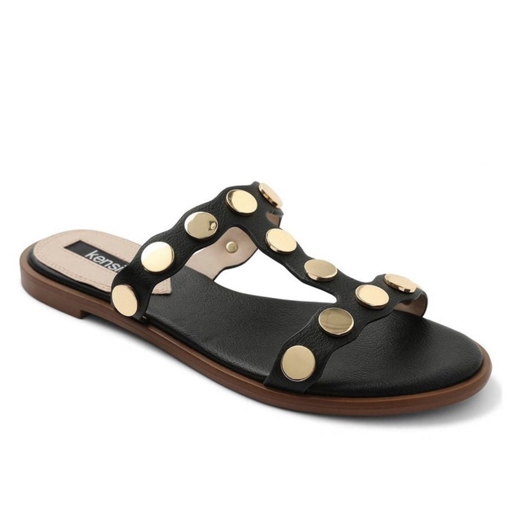 Kensie Manette Black Decorated Metal Slip On Sandal Size 6